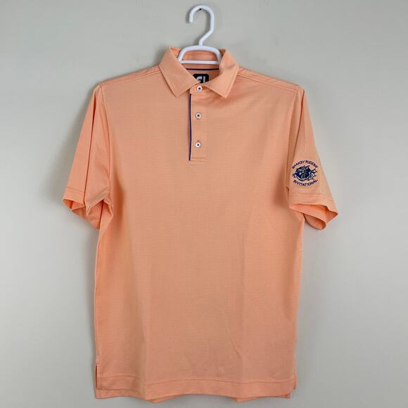 FootJoy Polo Men's Size M Stitched Logo on Sleeve Golf Shirt Peach Zig Zag Print - Picture 1 of 11